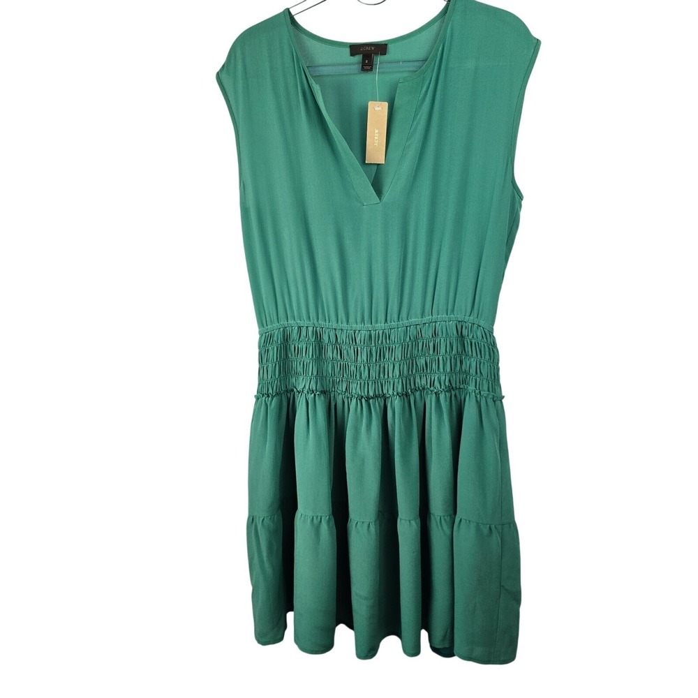 J Crew Silk Green Summer Lined Mini Dress Dress Lightweight Boho Festival Chic 2